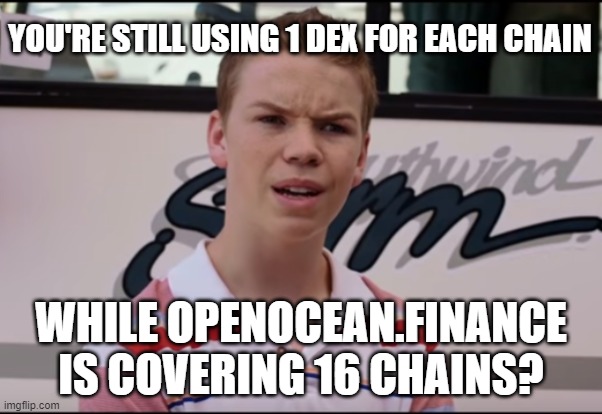 OpenOcean multi-blockchains platform |  YOU'RE STILL USING 1 DEX FOR EACH CHAIN; WHILE OPENOCEAN.FINANCE IS COVERING 16 CHAINS? | image tagged in you guys are getting paid,cryptocurrency,bitcoin | made w/ Imgflip meme maker