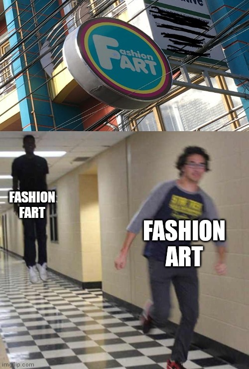 fashion fart | FASHION FART; FASHION ART | image tagged in floating boy chasing running boy | made w/ Imgflip meme maker