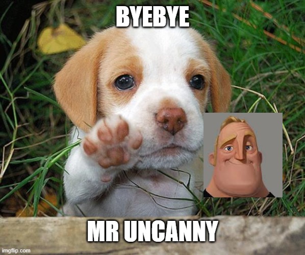 dog puppy bye | BYEBYE; MR UNCANNY | image tagged in dog puppy bye | made w/ Imgflip meme maker