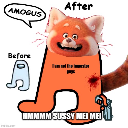 I found this meme on youtube so i decided to edit to make more fun | HMMMM SUSSY MEI MEI | image tagged in memes,turning red | made w/ Imgflip meme maker