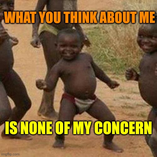 Sounds Like A Personal Problem To Me | WHAT YOU THINK ABOUT ME; IS NONE OF MY CONCERN | image tagged in memes,third world success kid,personal problem,i don't care,i've never cared,you don't live in my world | made w/ Imgflip meme maker