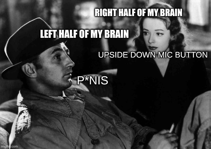 Women are looking at men differently | LEFT HALF OF MY BRAIN P*NIS RIGHT HALF OF MY BRAIN UPSIDE DOWN MIC BUTTON | image tagged in women are looking at men differently | made w/ Imgflip meme maker