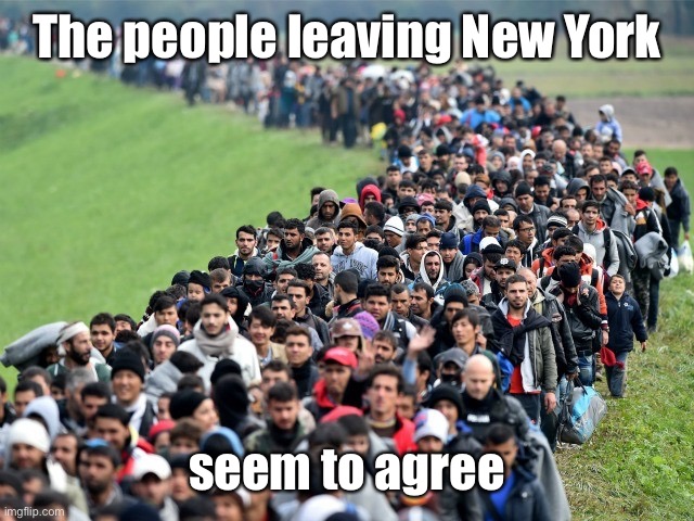 syrian refugees 1 | The people leaving New York seem to agree | image tagged in syrian refugees 1 | made w/ Imgflip meme maker