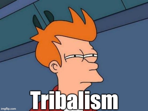 Fry is not sure... | Tribalism | image tagged in fry is not sure | made w/ Imgflip meme maker