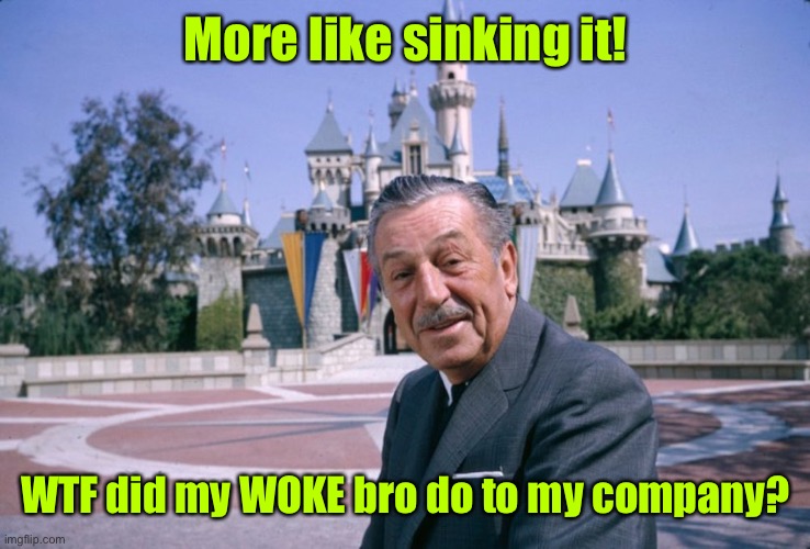 Walt Disney | More like sinking it! WTF did my WOKE bro do to my company? | image tagged in walt disney | made w/ Imgflip meme maker