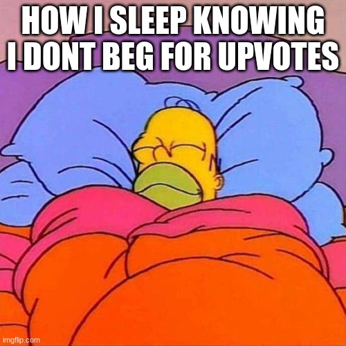 Homer Napping | HOW I SLEEP KNOWING I DON'T BEG FOR UPVOTES | image tagged in homer napping | made w/ Imgflip meme maker