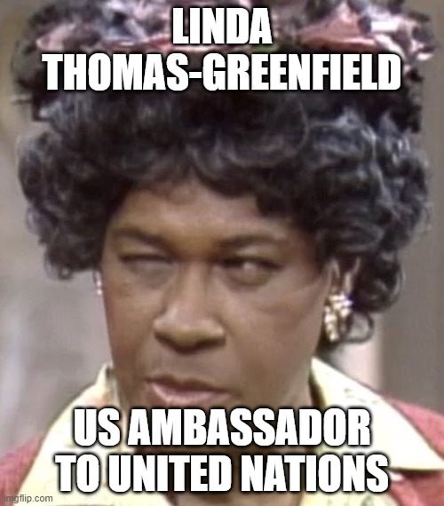 The Russians are stealing children and possibly eating them | LINDA THOMAS-GREENFIELD; US AMBASSADOR TO UNITED NATIONS | made w/ Imgflip meme maker
