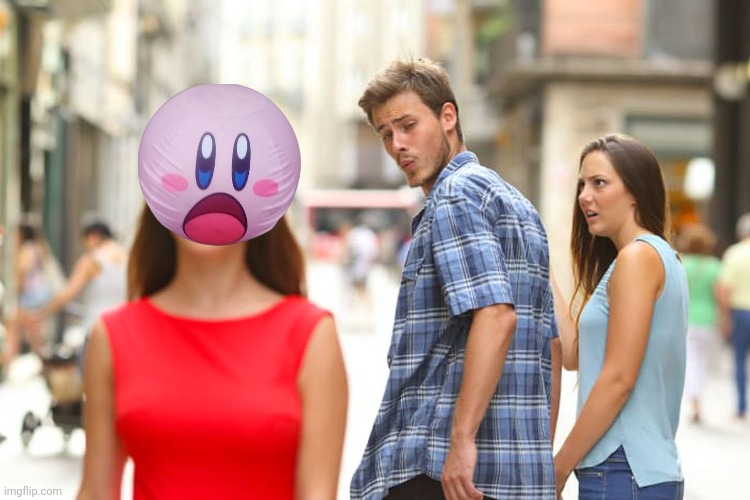 real kirby on flore | image tagged in memes,distracted boyfriend | made w/ Imgflip meme maker