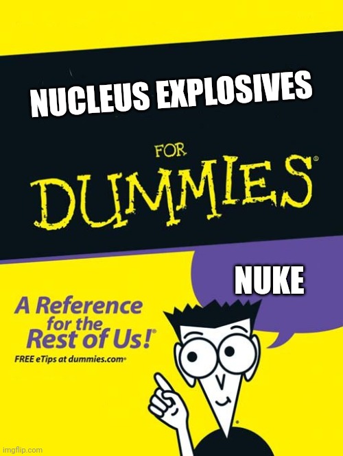 For dummies book | NUCLEUS EXPLOSIVES; NUKE | image tagged in for dummies book | made w/ Imgflip meme maker