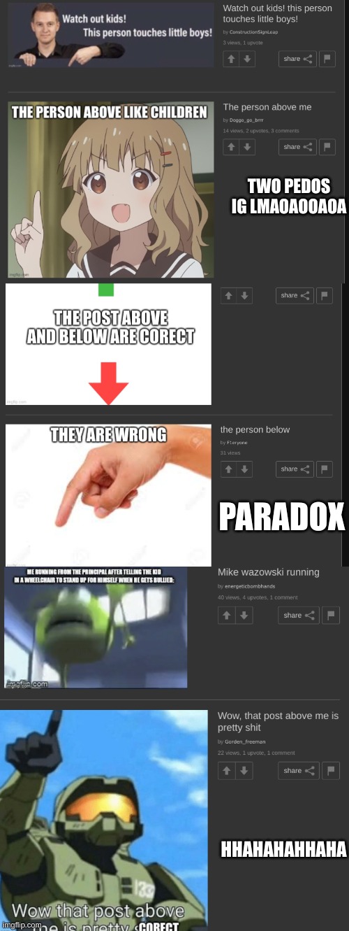 three dif screenshots | TWO PEDOS IG LMAOAOOAOA; PARADOX; HHAHAHAHHAHA | made w/ Imgflip meme maker