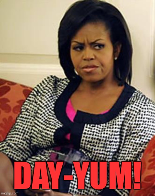 Michelle Obama is not pleased | DAY-YUM! | image tagged in michelle obama is not pleased | made w/ Imgflip meme maker