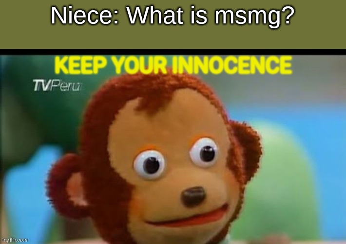 Keep your innocence | Niece: What is msmg? | image tagged in keep your innocence | made w/ Imgflip meme maker
