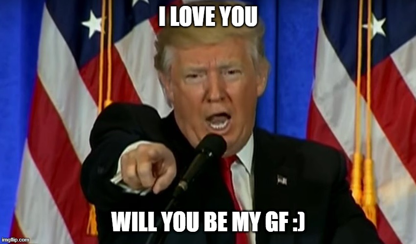 Trump Fake News  |  I LOVE YOU; WILL YOU BE MY GF :) | image tagged in trump fake news | made w/ Imgflip meme maker