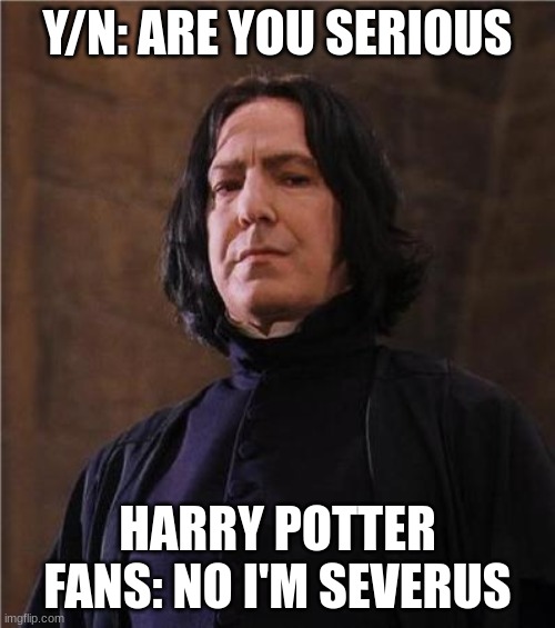 snape | Y/N: ARE YOU SERIOUS; HARRY POTTER FANS: NO I'M SEVERUS | image tagged in snape | made w/ Imgflip meme maker