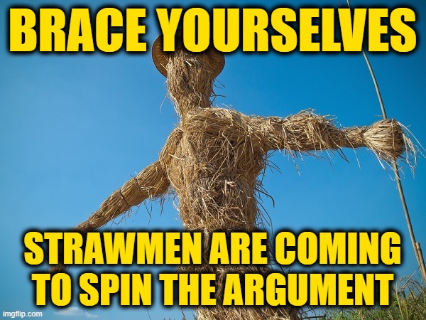 Strawman Argument | BRACE YOURSELVES STRAWMEN ARE COMING TO SPIN THE ARGUMENT | image tagged in strawman argument | made w/ Imgflip meme maker