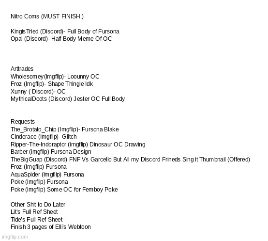 OKay time to work on this list to draw stuff now | made w/ Imgflip meme maker