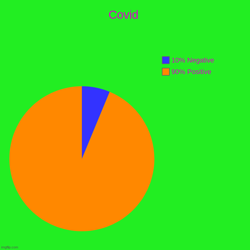 Covid | 90% Positive, 10% Negative | image tagged in charts,pie charts | made w/ Imgflip chart maker