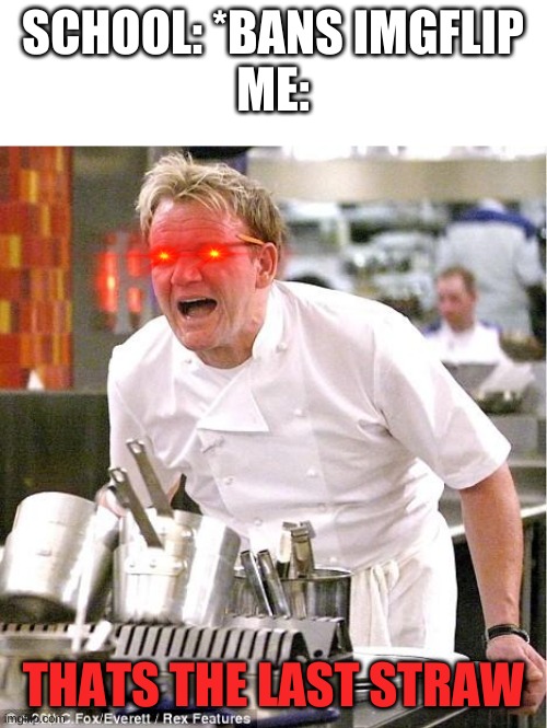 * le insert* |  SCHOOL: *BANS IMGFLIP
ME:; THATS THE LAST STRAW | image tagged in memes,chef gordon ramsay | made w/ Imgflip meme maker