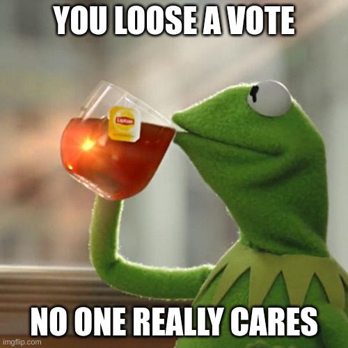 But That's None Of My Business | YOU LOOSE A VOTE; NO ONE REALLY CARES | image tagged in memes,but that's none of my business,kermit the frog | made w/ Imgflip meme maker