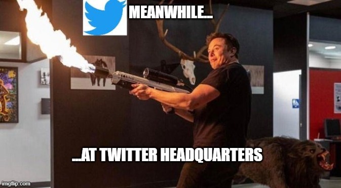 Light 'em up... |  MEANWHILE... ...AT TWITTER HEADQUARTERS | image tagged in elon,twitter | made w/ Imgflip meme maker