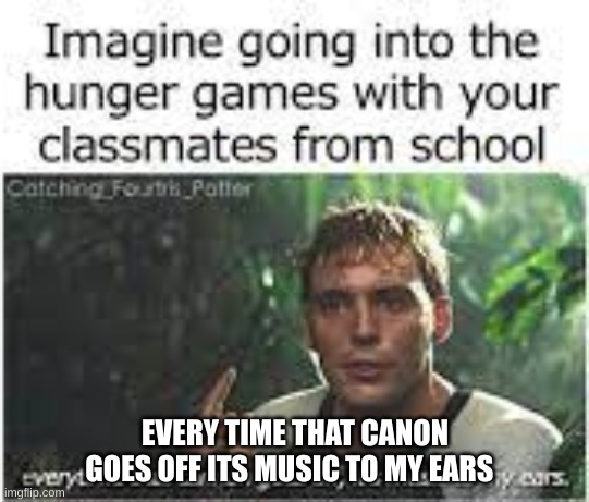  EVERY TIME THAT CANON GOES OFF ITS MUSIC TO MY EARS | image tagged in hunger games | made w/ Imgflip meme maker