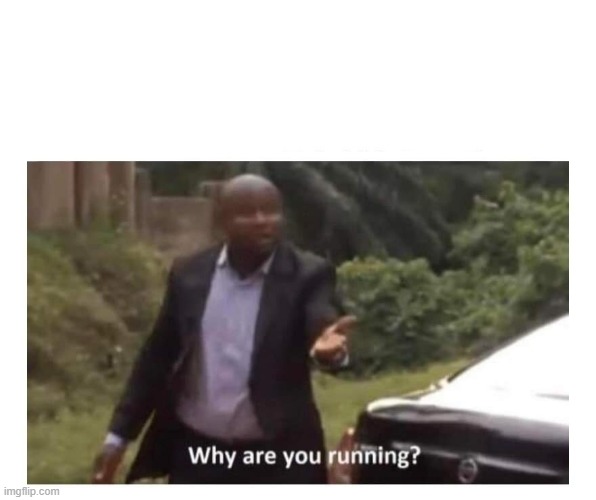 Why are you running? | image tagged in why are you running | made w/ Imgflip meme maker
