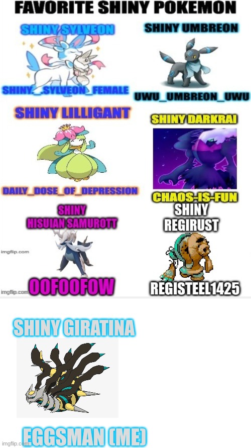 haha funny giratina | SHINY GIRATINA; EGGSMAN (ME) | image tagged in giratina,shiny pokemon,pokemon | made w/ Imgflip meme maker