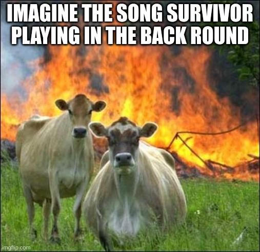 Evil Cows |  IMAGINE THE SONG SURVIVOR PLAYING IN THE BACK ROUND | image tagged in memes,evil cows | made w/ Imgflip meme maker