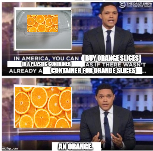 AN ORANGE.(example meme) | BUY ORANGE SLICES; IN A PLASTIC CONTAINER; CONTAINER FOR ORANGE SLICES; AN ORANGE. | image tagged in an orange customizable | made w/ Imgflip meme maker