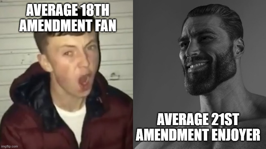 18th 21st amendments | AVERAGE 18TH AMENDMENT FAN; AVERAGE 21ST AMENDMENT ENJOYER | image tagged in average fan vs average enjoyer | made w/ Imgflip meme maker