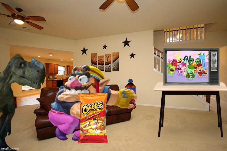 Wario dies by a Monolophosaurus while eating Hot Flamin Cheetos, drinking Pepsi, and watching Happy Tree Friends.mp3 | image tagged in wario dies,wario,jurassic park,jurassic world,dinosaur,happy tree friends | made w/ Imgflip meme maker