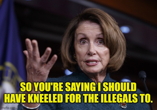 Good old Nancy Pelosi | SO YOU'RE SAYING I SHOULD HAVE KNEELED FOR THE ILLEGALS TO. | image tagged in good old nancy pelosi | made w/ Imgflip meme maker
