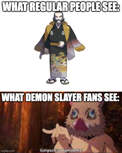 WHAT REGULAR PEOPLE SEE:; WHAT DEMON SLAYER FANS SEE: | image tagged in blank white template | made w/ Imgflip meme maker