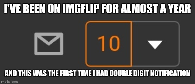 I'VE BEEN ON IMGFLIP FOR ALMOST A YEAR; AND THIS WAS THE FIRST TIME I HAD DOUBLE DIGIT NOTIFICATION | made w/ Imgflip meme maker