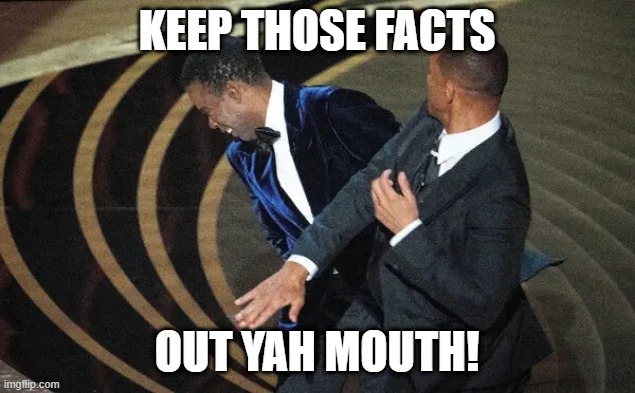 Slap Facts | KEEP THOSE FACTS; OUT YAH MOUTH! | image tagged in response | made w/ Imgflip meme maker