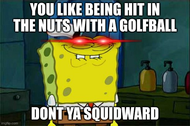 Don't You Squidward Meme | YOU LIKE BEING HIT IN THE NUTS WITH A GOLFBALL; DONT YA SQUIDWARD | image tagged in memes,don't you squidward | made w/ Imgflip meme maker