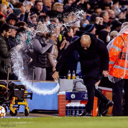 Pep Guardiola Throwing Water Bottle Meme | image tagged in pep guardiola throwing water bottle meme | made w/ Imgflip meme maker