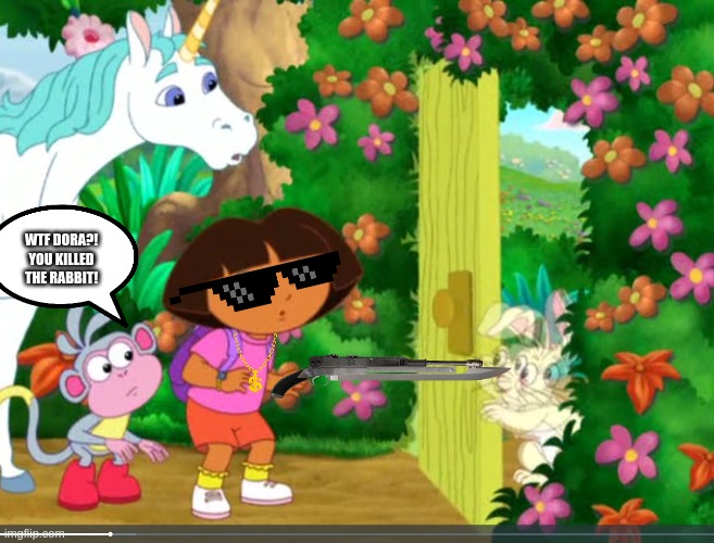 Dora Kills The Rabbit | WTF DORA?! YOU KILLED THE RABBIT! | image tagged in dora boots concerned,dora the explorer,hello neighbor,hello piggy,roblox hello neighbor | made w/ Imgflip meme maker