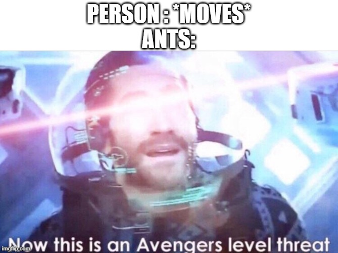 Now this is an avengers level threat |  PERSON : *MOVES*
ANTS: | image tagged in now this is an avengers level threat | made w/ Imgflip meme maker