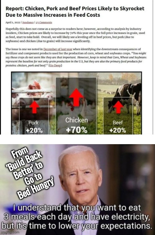 From build back better to go to bed hungry Bidenomics | From 'Build Back Better' to
 Go to Bed Hungry' | image tagged in blank white template | made w/ Imgflip meme maker