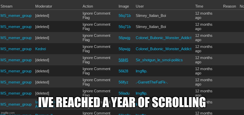 he's STILL flagging shit- | IVE REACHED A YEAR OF SCROLLING | made w/ Imgflip meme maker