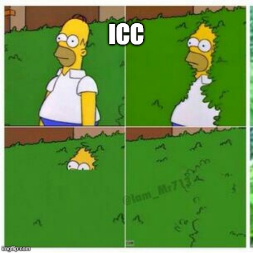 Homer hides | ICC | image tagged in homer hides | made w/ Imgflip meme maker