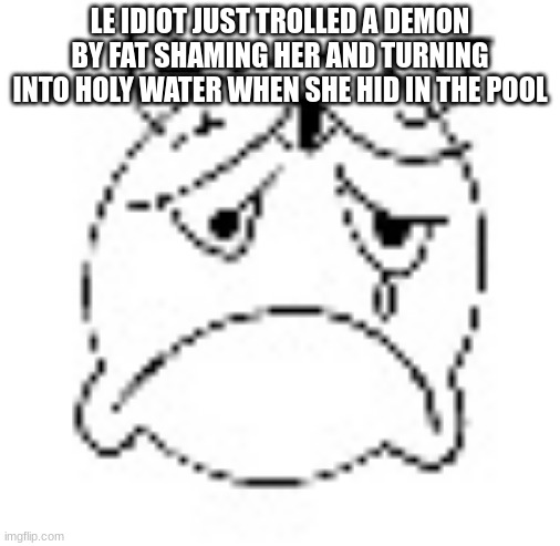 le epic trol1!1!1! | LE IDIOT JUST TROLLED A DEMON BY FAT SHAMING HER AND TURNING INTO HOLY WATER WHEN SHE HID IN THE POOL | made w/ Imgflip meme maker