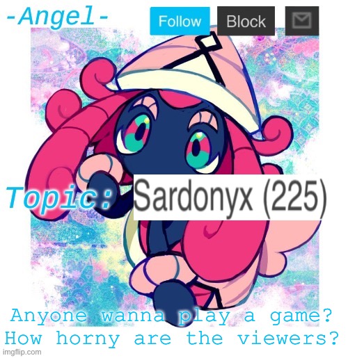 Angel's Tapu Lele temp | Anyone wanna play a game?
How horny are the viewers? | image tagged in angel's tapu lele temp | made w/ Imgflip meme maker