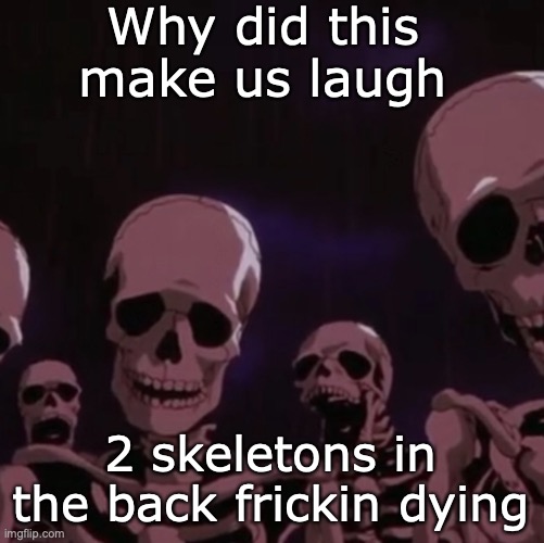 roasting skeletons | Why did this make us laugh 2 skeletons in the back frickin dying | image tagged in roasting skeletons | made w/ Imgflip meme maker