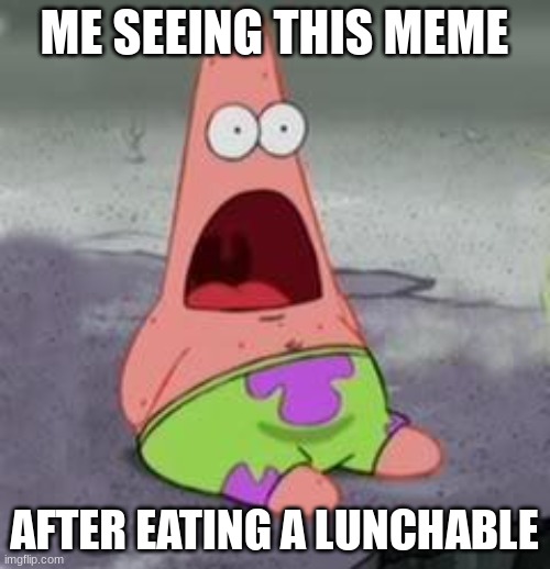Suprised Patrick | ME SEEING THIS MEME AFTER EATING A LUNCHABLE | image tagged in suprised patrick | made w/ Imgflip meme maker
