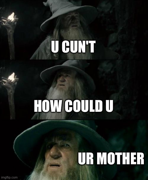 Dumbledore's mother | U CUN'T; HOW COULD U; UR MOTHER | image tagged in memes,confused gandalf | made w/ Imgflip meme maker
