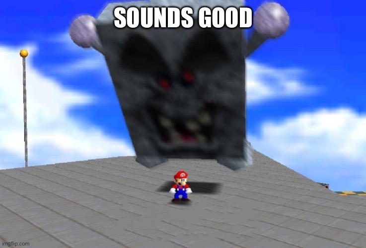 Whomp King smashing Mario | SOUNDS GOOD | image tagged in whomp king smashing mario | made w/ Imgflip meme maker