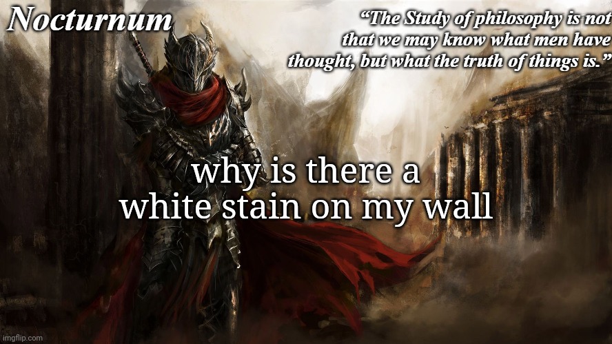 Nocturnum's knight temp | why is there a white stain on my wall | image tagged in nocturnum's knight temp | made w/ Imgflip meme maker