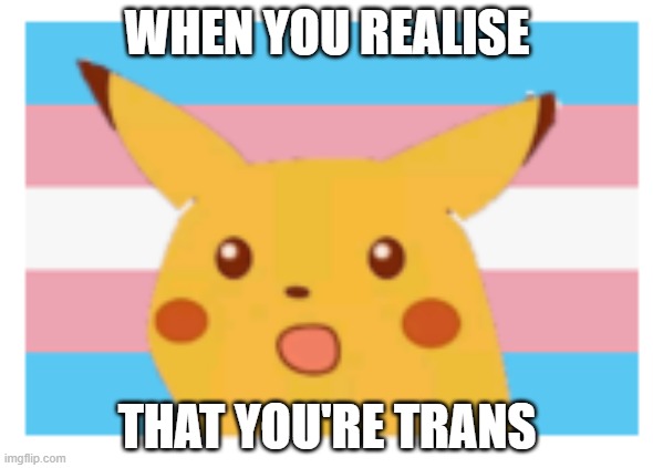 TRANS REALISATION | WHEN YOU REALISE; THAT YOU'RE TRANS | image tagged in surprised pikachu,transgender | made w/ Imgflip meme maker